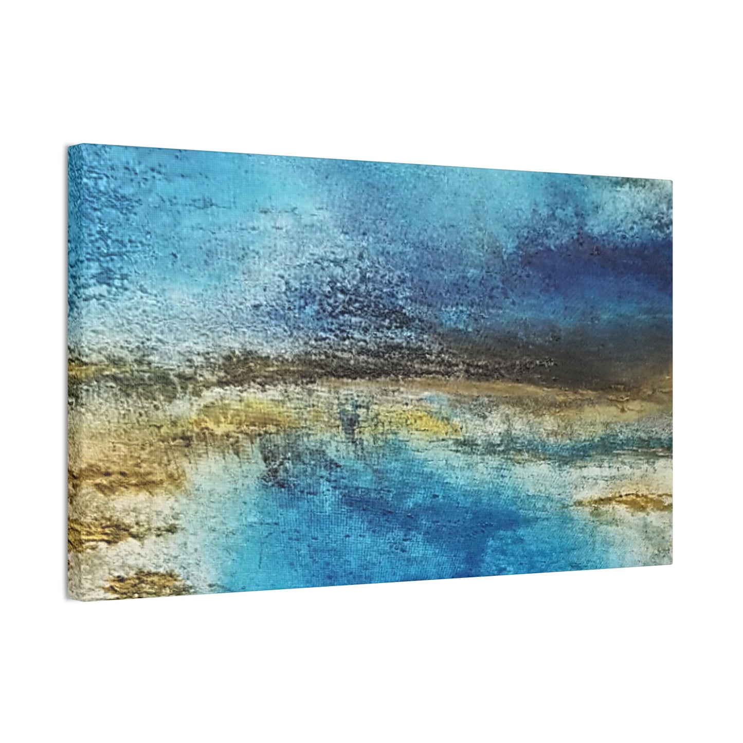 Golden Drift (Horizontal) Abstract Blue and Gold Wall Art Print, Textured Modern Landscape