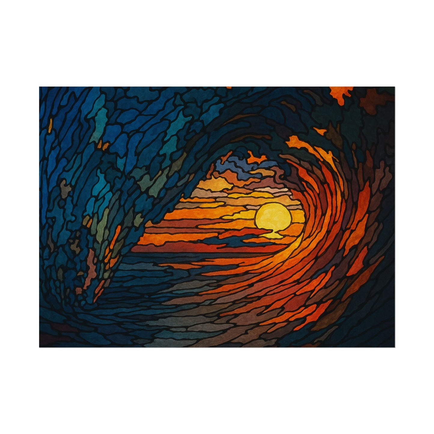 Sunset Barrel Wave, Poster Art, Ocean Decor for Beach Lovers, Art Print, Home Decoration, Gift for Sea Enthusiasts, Nautical Wall Art