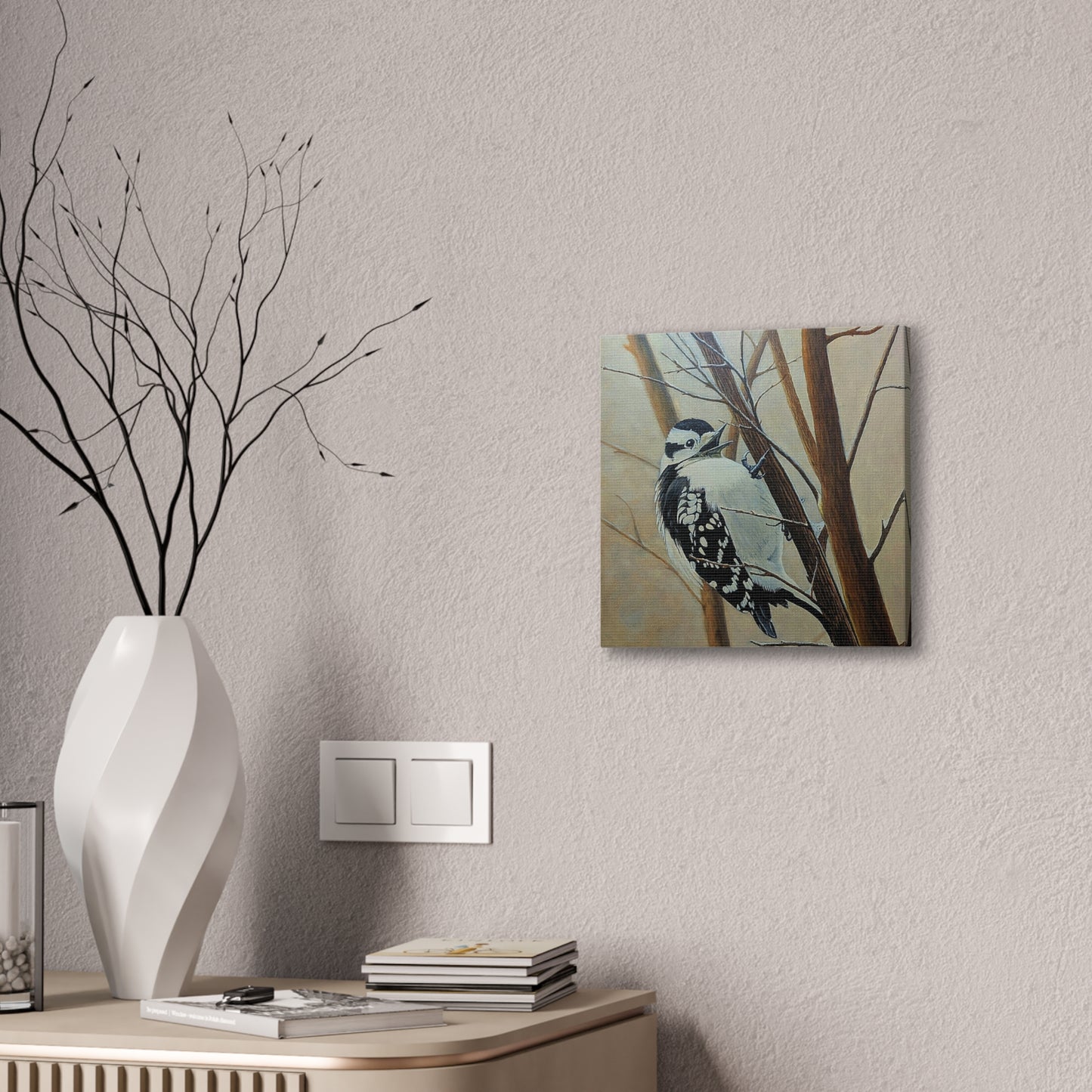 Woodpecker in Winter Forest – Realistic Bird Oil Painting on Canvas | Wildlife Art, Nature Wall Decor, original oil painting