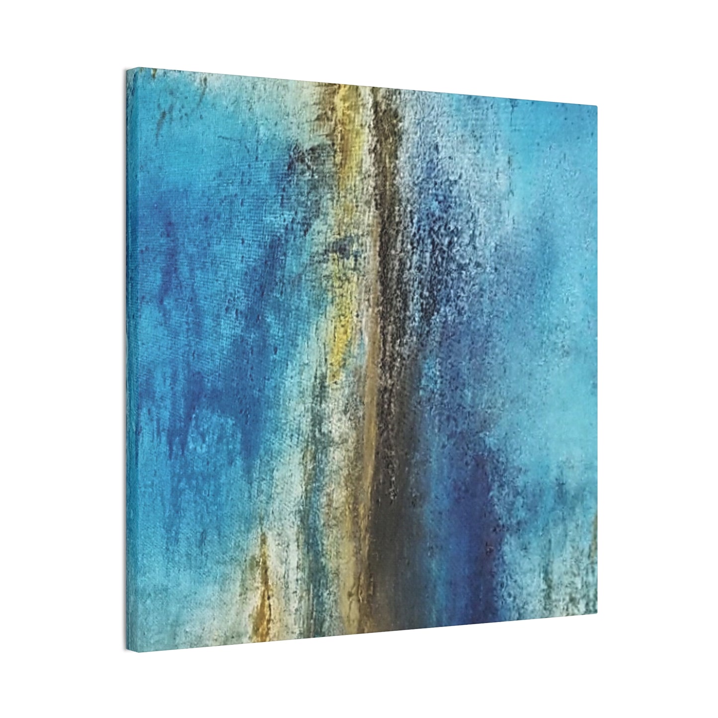 Golden Drift (Vertical) Abstract Blue and Gold Wall Art Print, Textured Modern Landscape