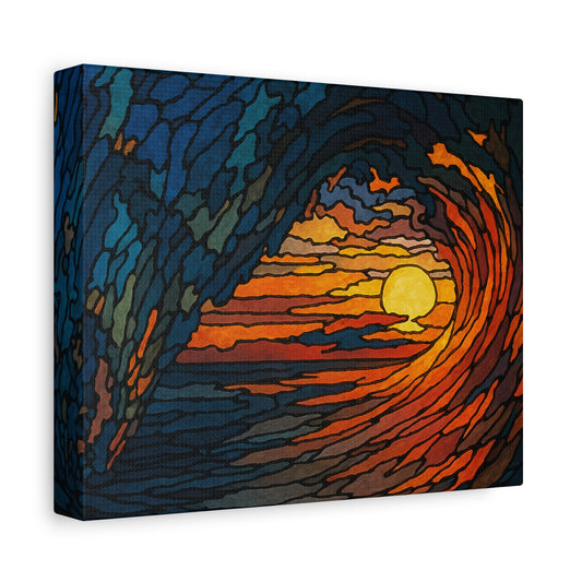Sunset Barrel Wave-Matte Canvas Art, Sunset Wall Decor, Beach House Decoration, Coastal Home Decor, Gift for Art Lovers