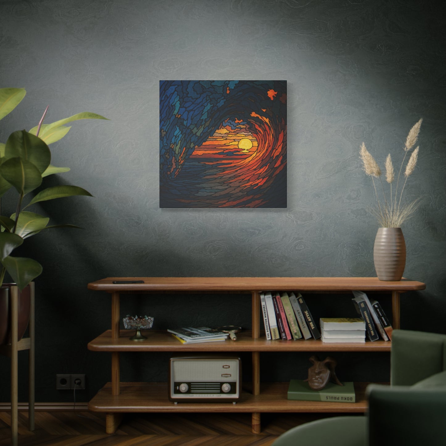 Sunset Barrel Wave-Matte Canvas Art, Sunset Wall Decor, Beach House Decoration, Coastal Home Decor, Gift for Art Lovers