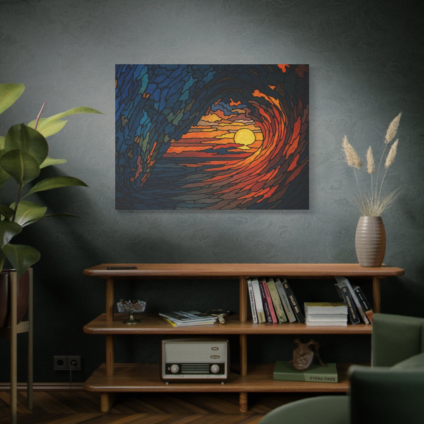 Sunset Barrel Wave-Matte Canvas Art, Sunset Wall Decor, Beach House Decoration, Coastal Home Decor, Gift for Art Lovers