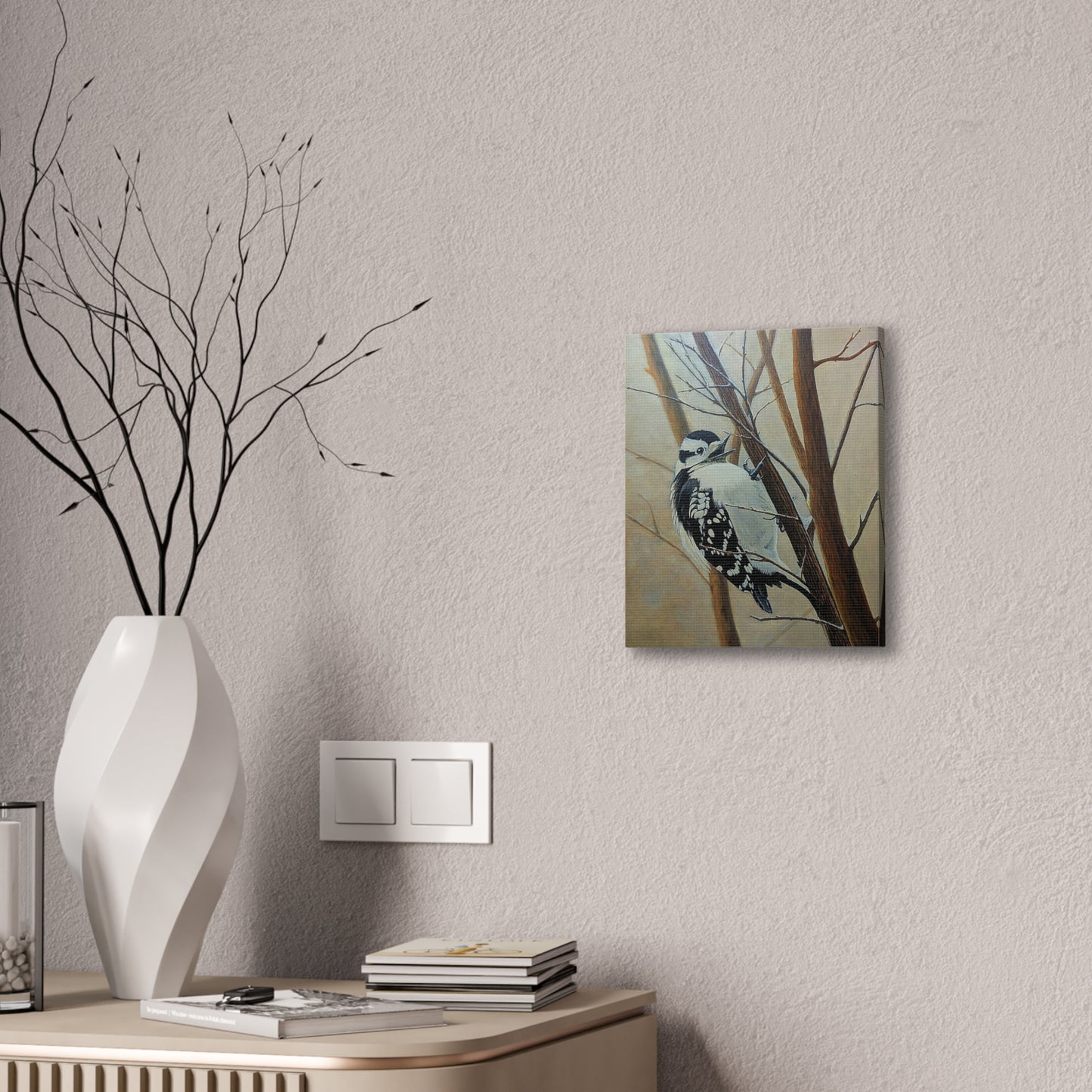 Woodpecker in Winter Forest – Realistic Bird Oil Painting on Canvas | Wildlife Art, Nature Wall Decor, original oil painting